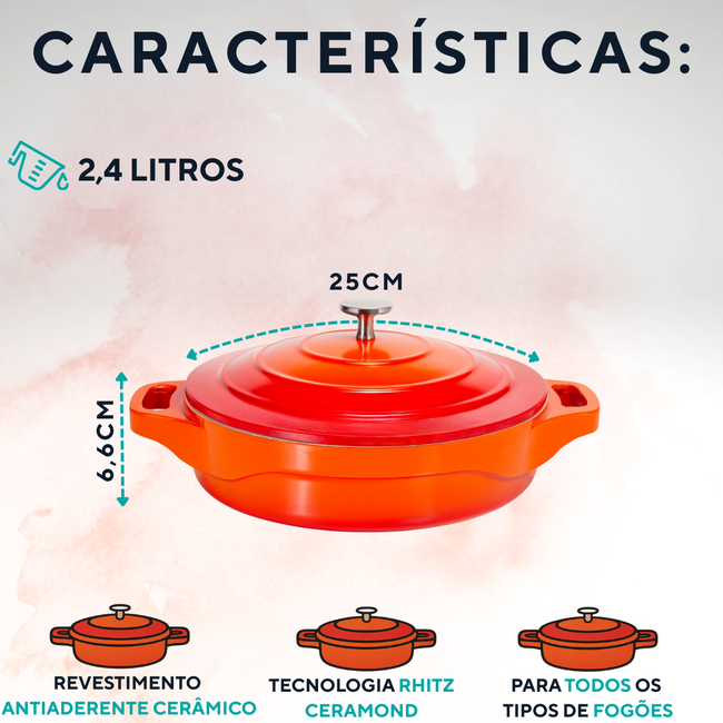 Caçarola Baixa Le Cook 2,4L Antiaderente Cerâmico Main Image