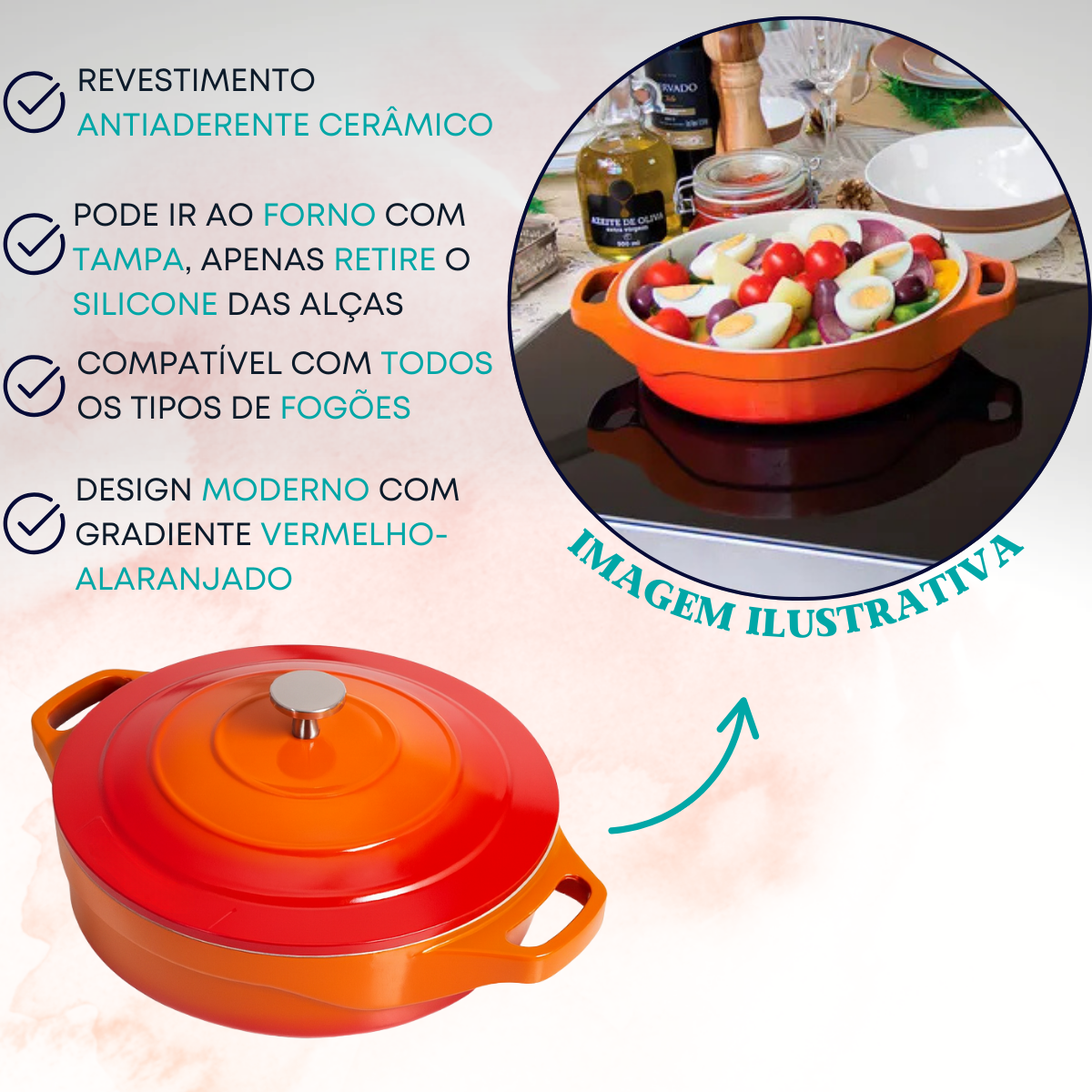 Caçarola Baixa Le Cook 2,4L Antiaderente Cerâmico