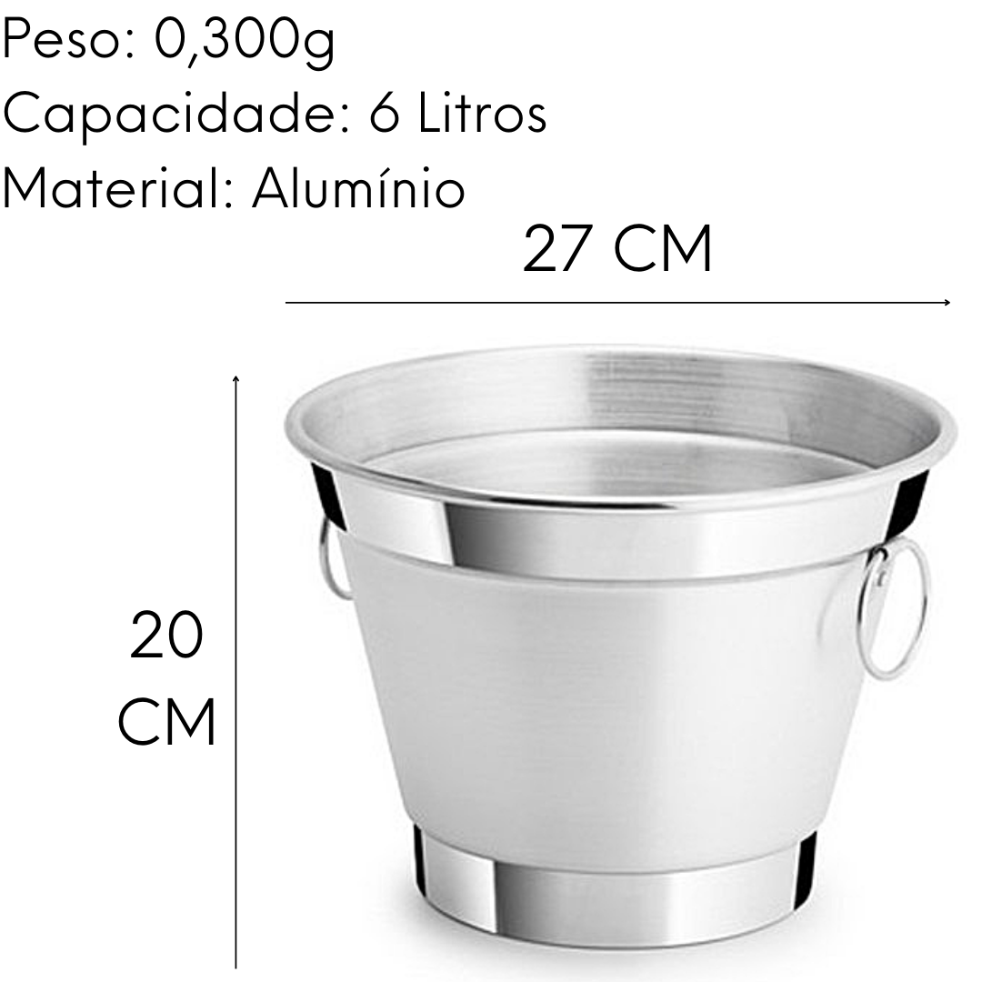 Balde de Gelo Médio Alumínio Polido 6L Lidermix