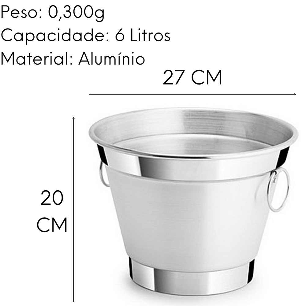 Balde de Gelo Médio Alumínio Polido 6L Lidermix