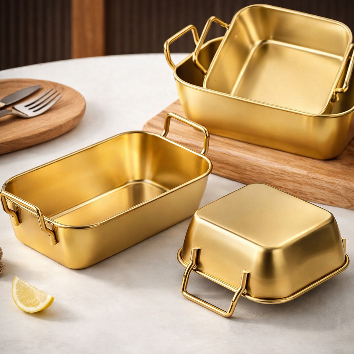 Mini Travessa Com Alça Servir Aço Inox Dourado