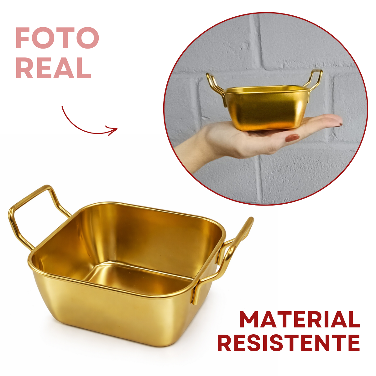 Mini Travessa Com Alça Servir Aço Inox Dourado