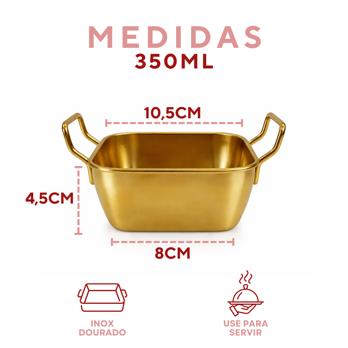 Mini Travessa Com Alça Servir Aço Inox Dourado