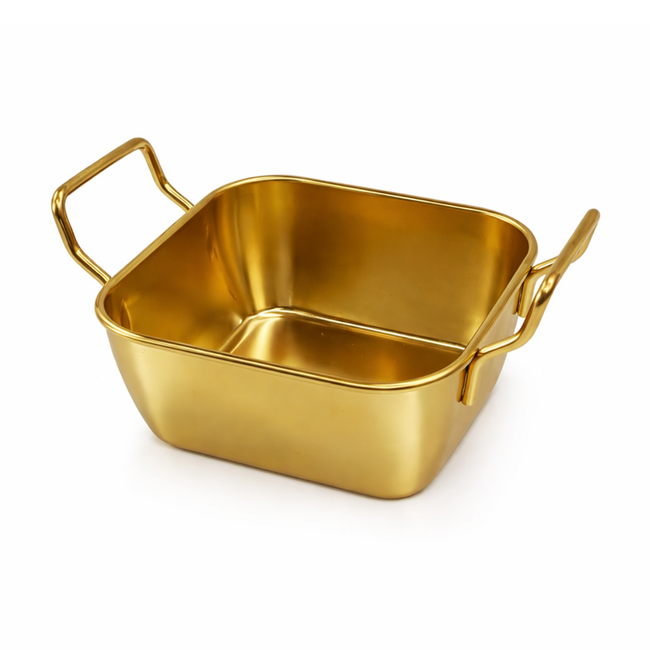 Mini Travessa Com Alça Servir Aço Inox Dourado Hover Image