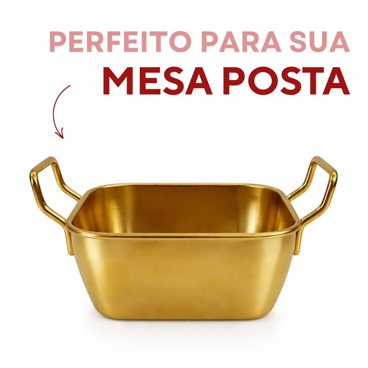 Mini Travessa Com Alça Servir Aço Inox Dourado