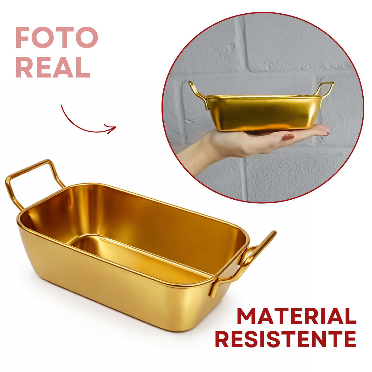 Travessa Servir Com Alça Inox Dourado