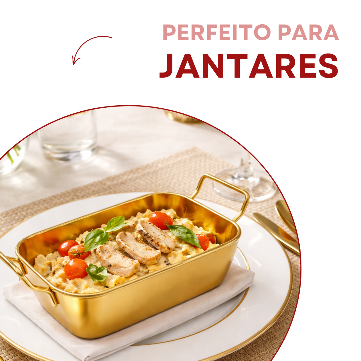 Travessa Servir Com Alça Inox Dourado