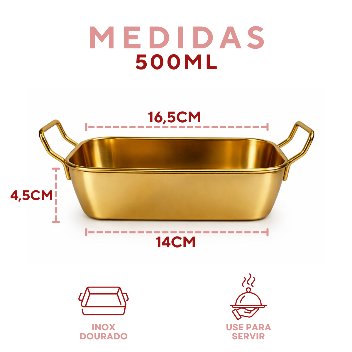 Travessa Servir Com Alça Inox Dourado