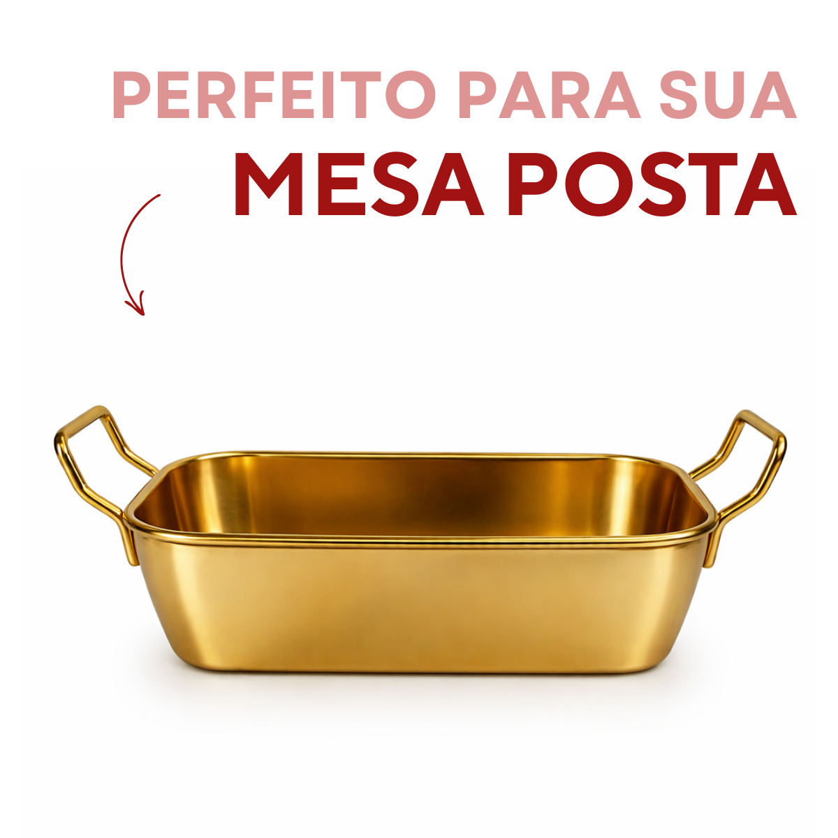 Travessa Servir Com Alça Inox Dourado