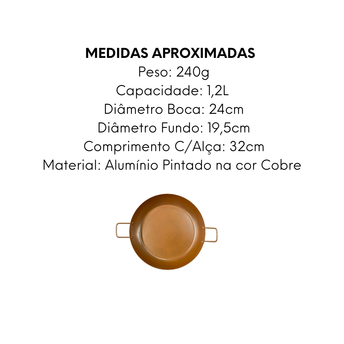 Frigideira Pergaminho Cor Cobre 1,2L de Aluminio Pintado - A Gourmet