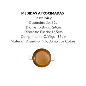 Frigideira Pergaminho Cor Cobre 1,2L de Aluminio Pintado - A Gourmet