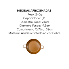Frigideira Pergaminho Cor Cobre 1,2L de Aluminio Pintado - A Gourmet