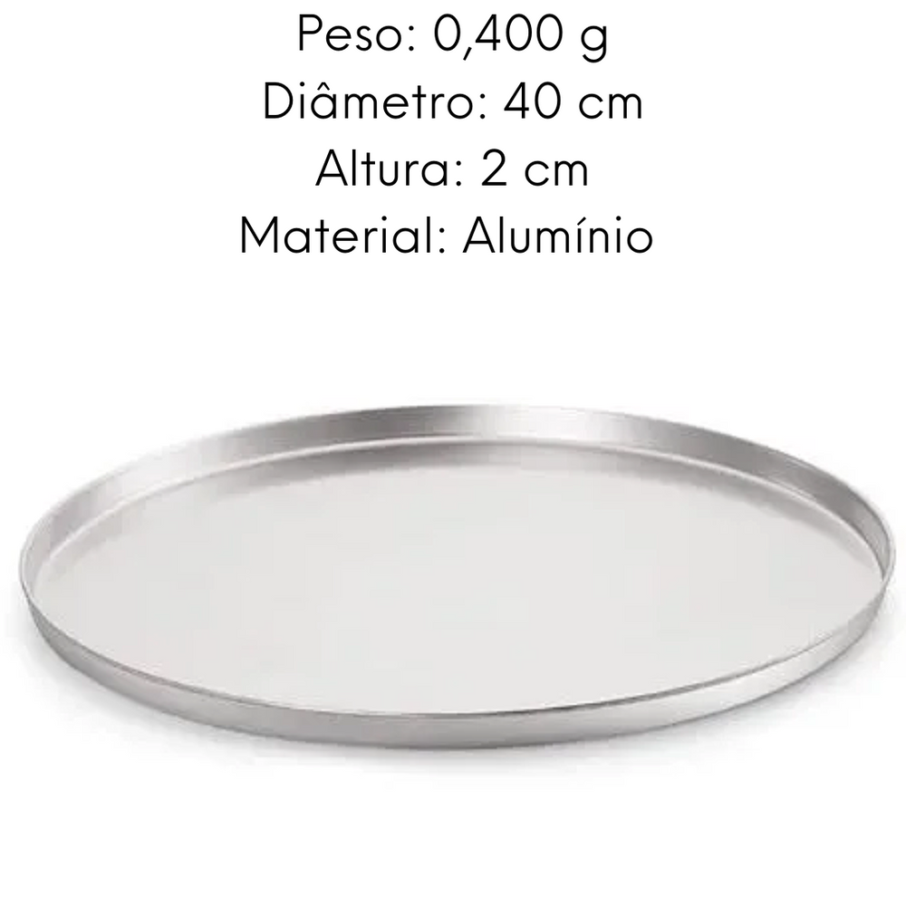Forma de Pizza em Alumínio 40cm Polida Lidermix