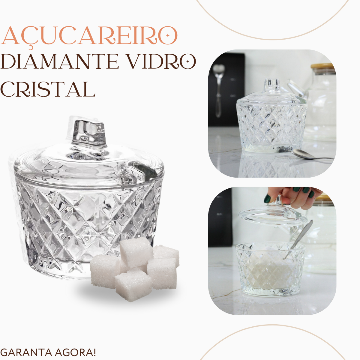 Açucareiro Diamante 250ml Vidro - A Gourmet