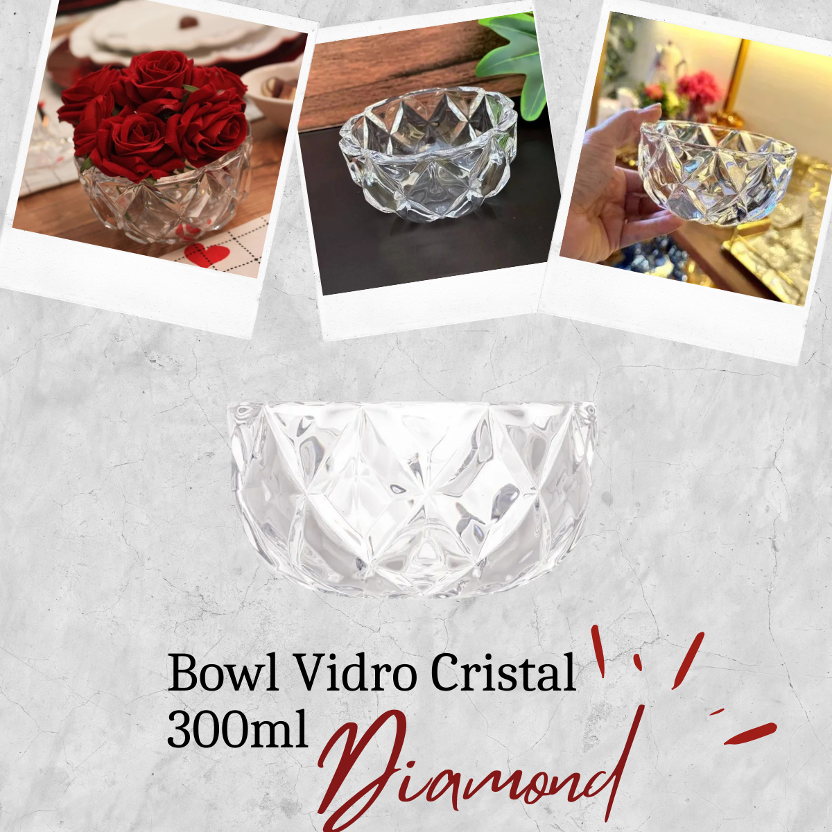 Tigela Bowl Diamond Vidro 300ml - A Gourmet