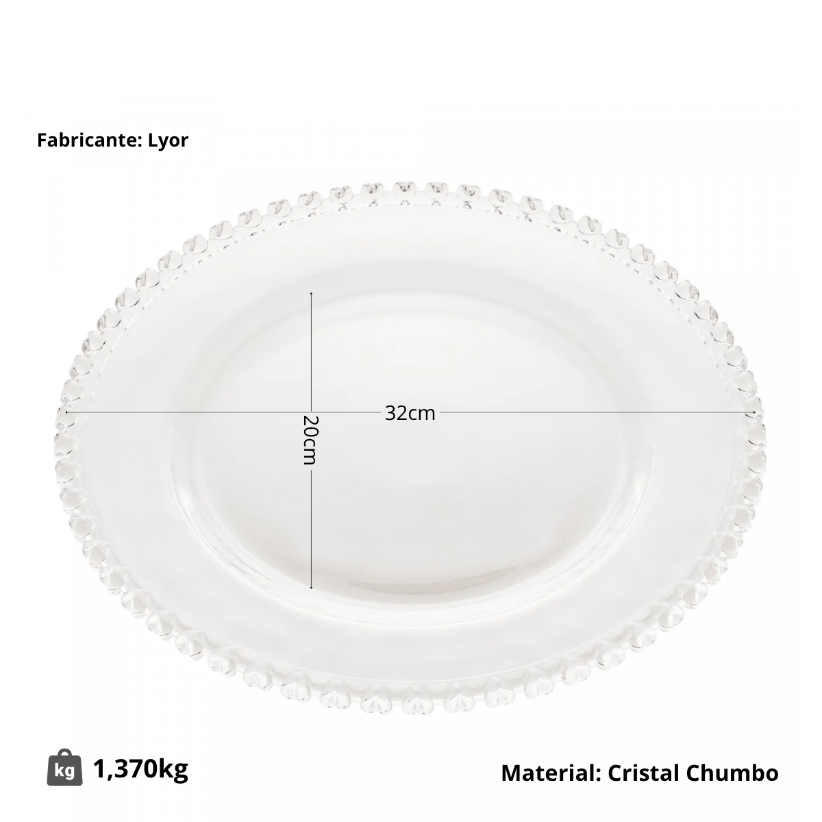 Sousplat cristal Coração Lyor 32 cm