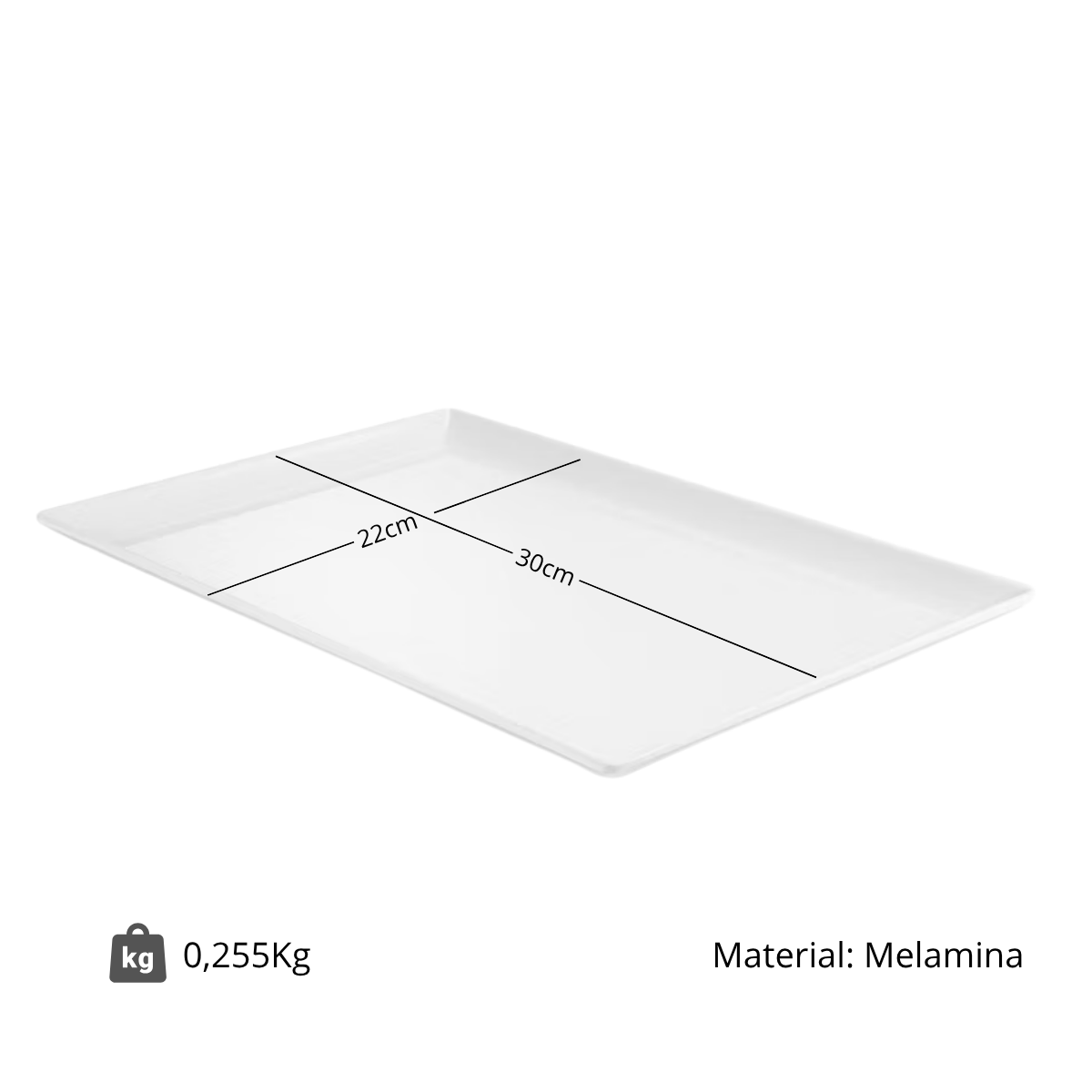 Travessa Rasa Melamina 100% Profissional 30x22cm