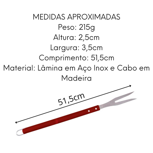 Garfo Para Churrasco de Aço inox e Cabo de Madeira