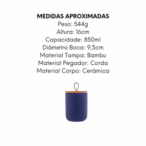 Potiche de Ceramica Com Tampa de Bambu Lyor