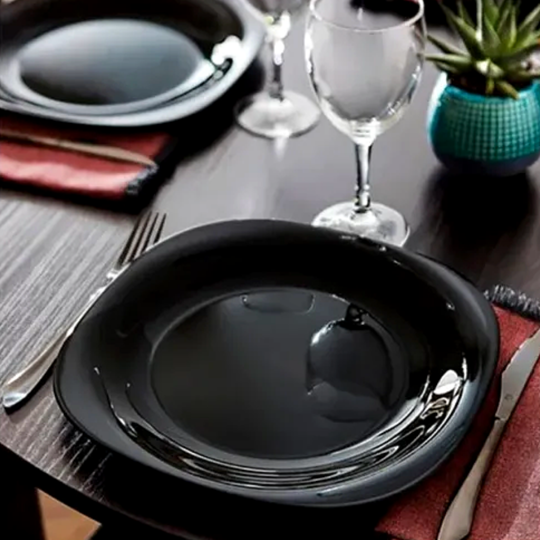 Prato Raso Carine Noir Preto 27cm Vidro Temperado Day Home