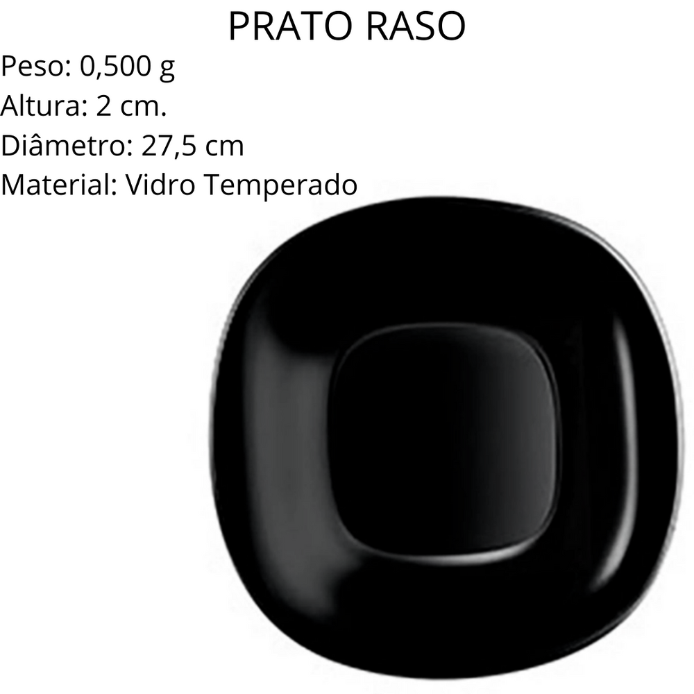 Prato Raso Carine Noir Preto 27cm Vidro Temperado Day Home