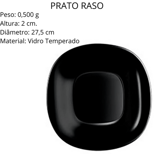 Prato Raso Carine Noir Preto 27cm Vidro Temperado