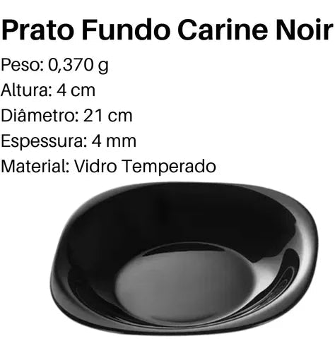 Prato Fundo Carine Noir Luminarc Preto Vidro Temperado Day Home