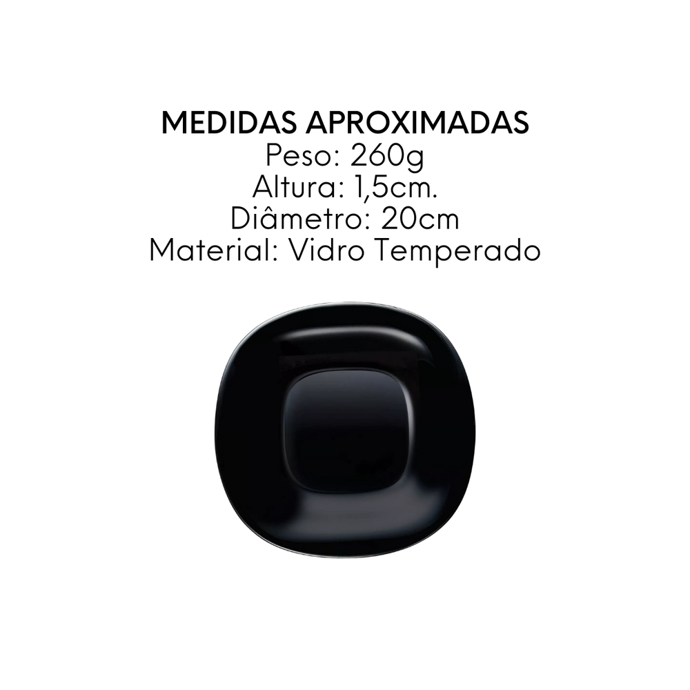 Prato Sobremesa Preto 19cm Carine Noir Day Home