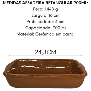 Assadeira Retangular Marrom N2 900ML LaFaenza