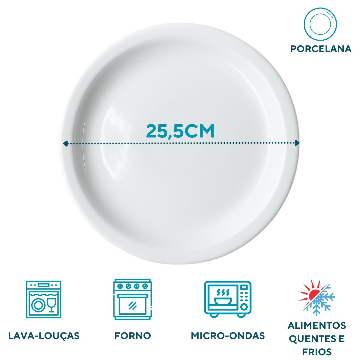 Prato Raso em Porcelana de Segunda Linha ATLAS Pratos Rasos