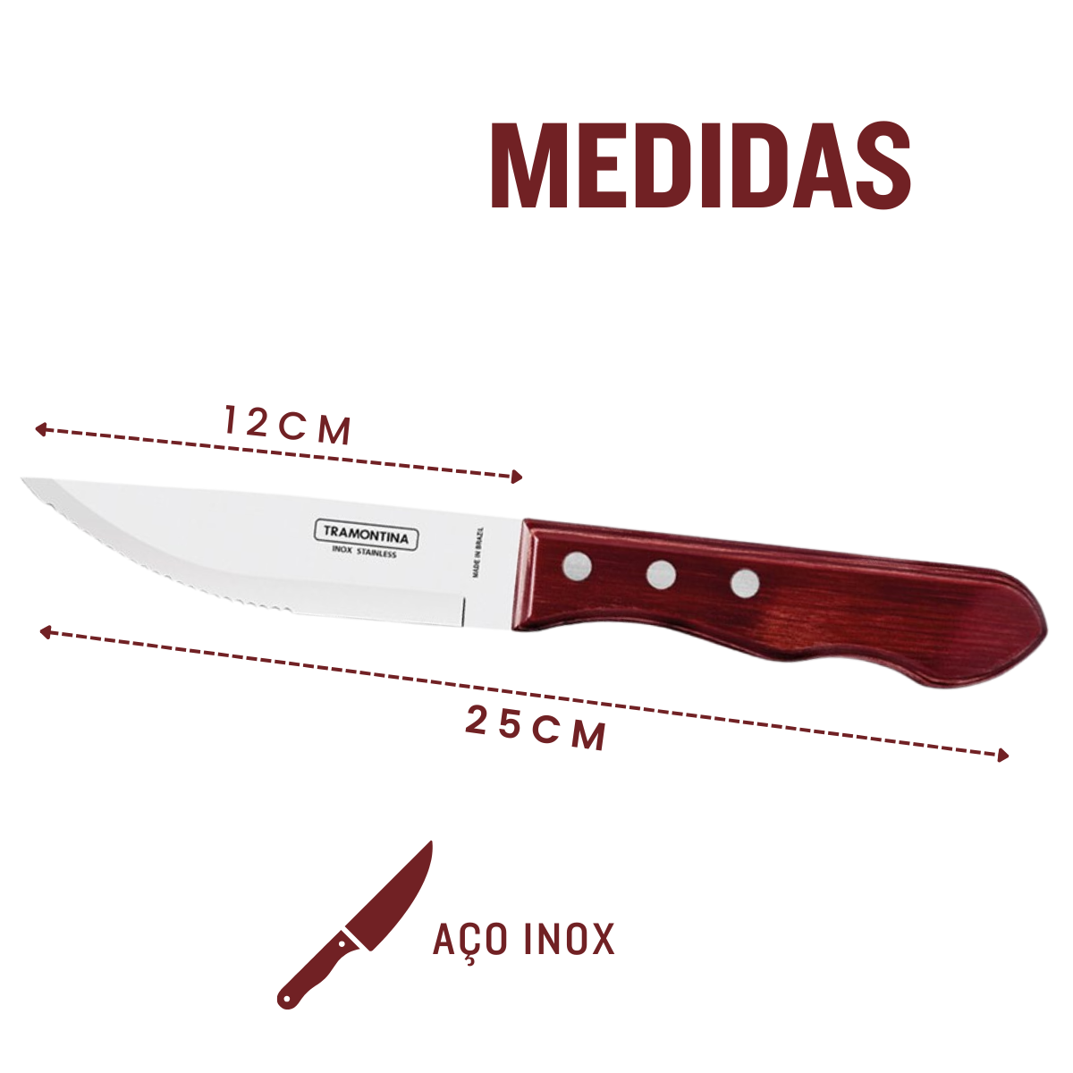 Faca Churrasco C/Ponta Jumbo Tramontina Polywood Vermelho