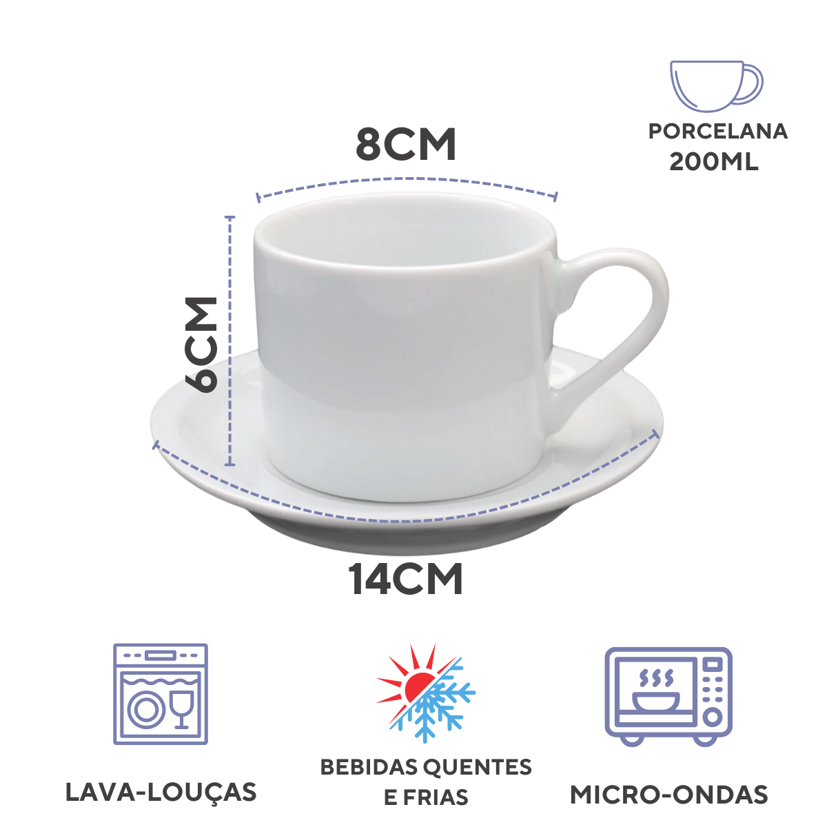 Xicara de Chá de Porcelana 200ml
