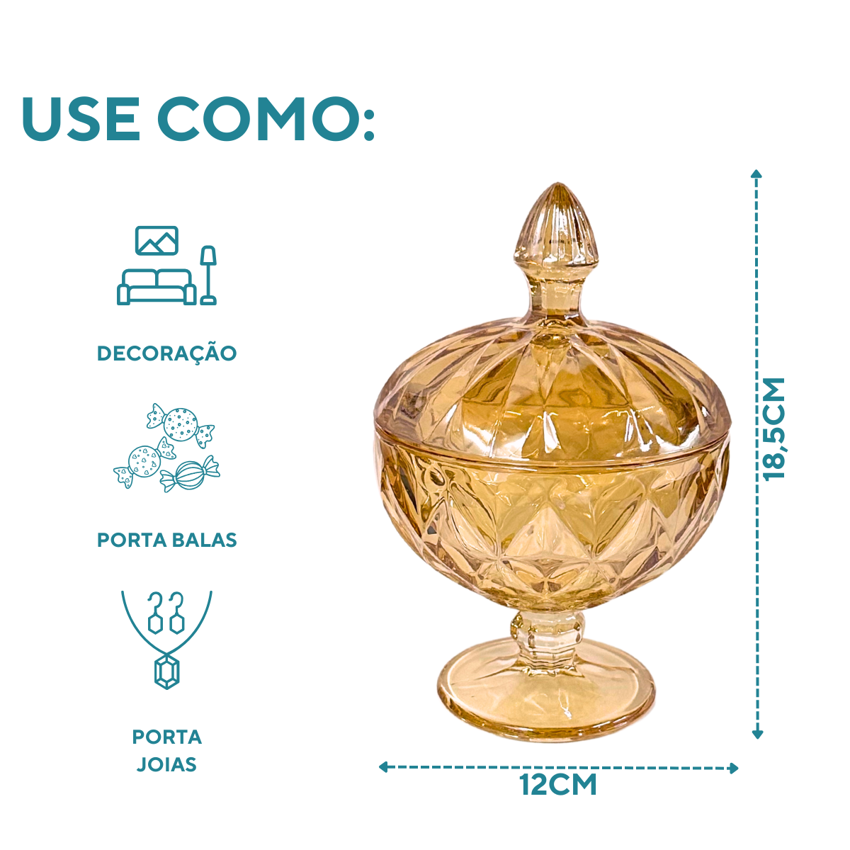 Potiche bomboniere ambar vidro diamond