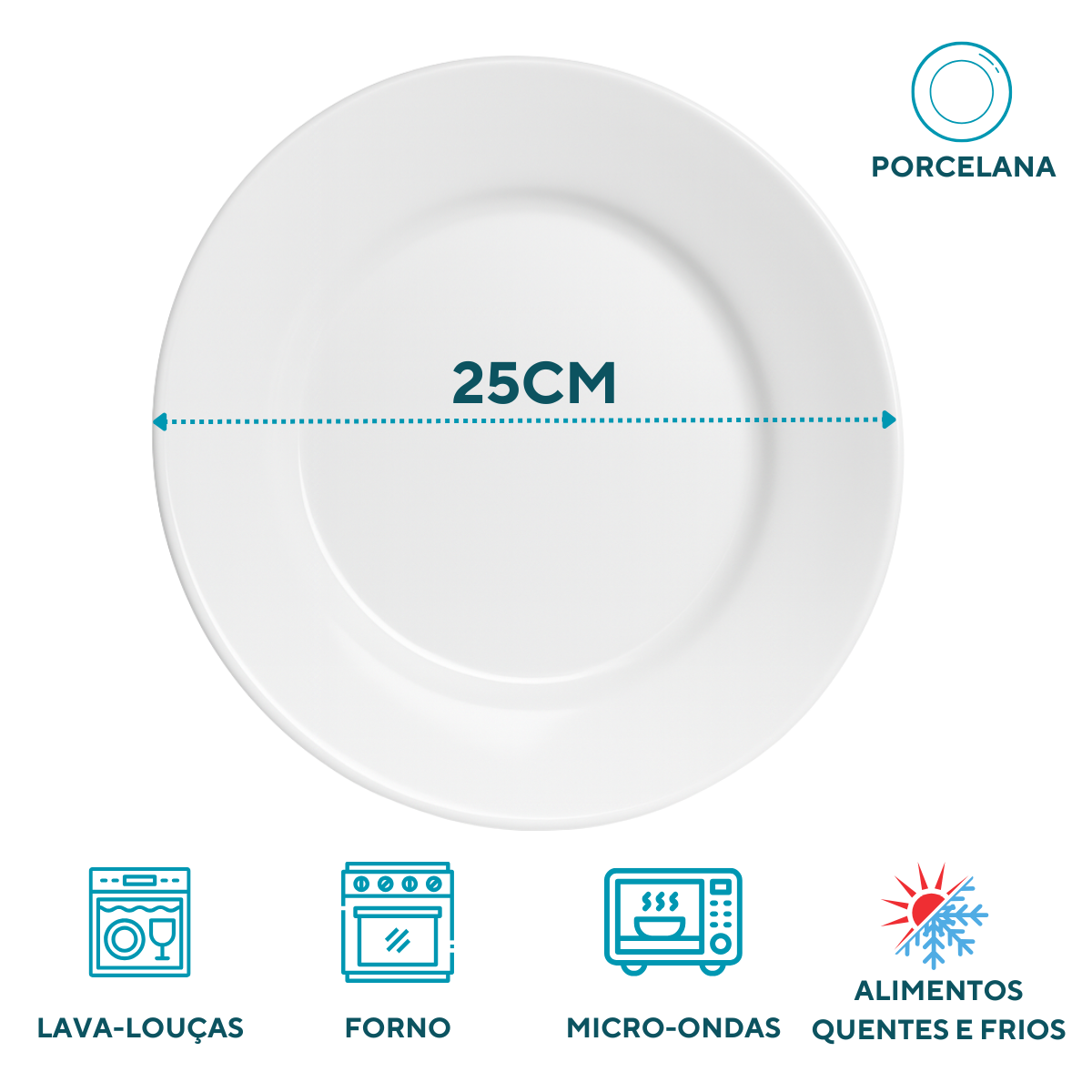 Prato raso de porcelana baru segunda linha ATLAS Pratos Rasos