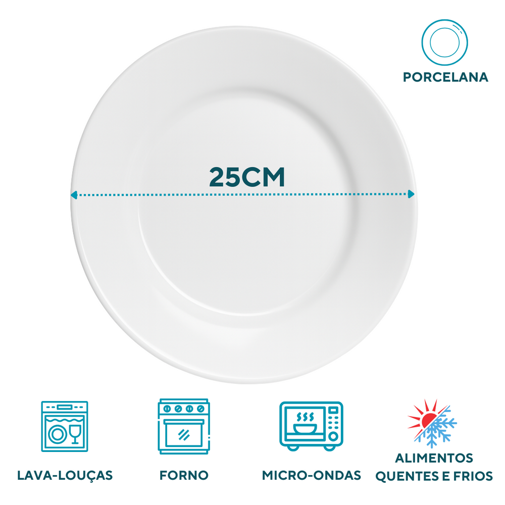 Prato raso de porcelana baru segunda linha ATLAS Pratos Rasos