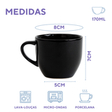 Jogo 6 Xícara Preta De Porcelana Com Pires Madeira Café Chá Preto