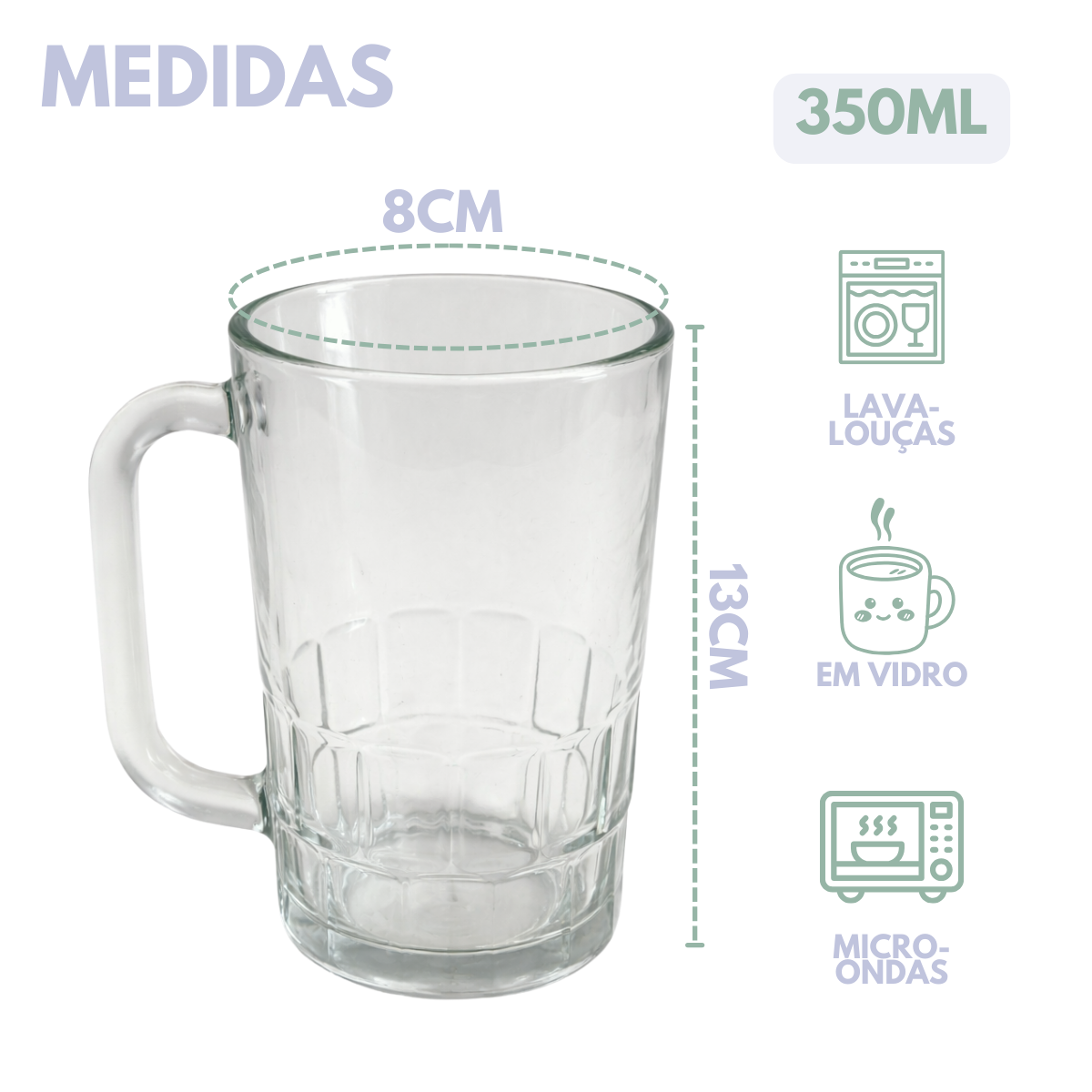 Caneca Vidro Jade 350ml