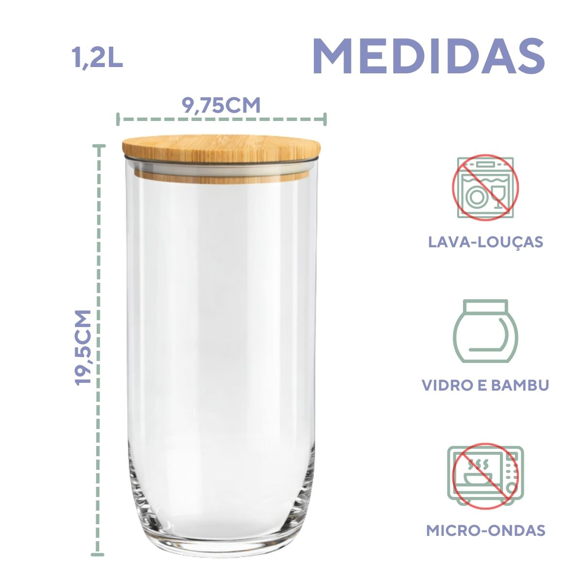 Pote Vidro Tampa Bambu 1,2Litros