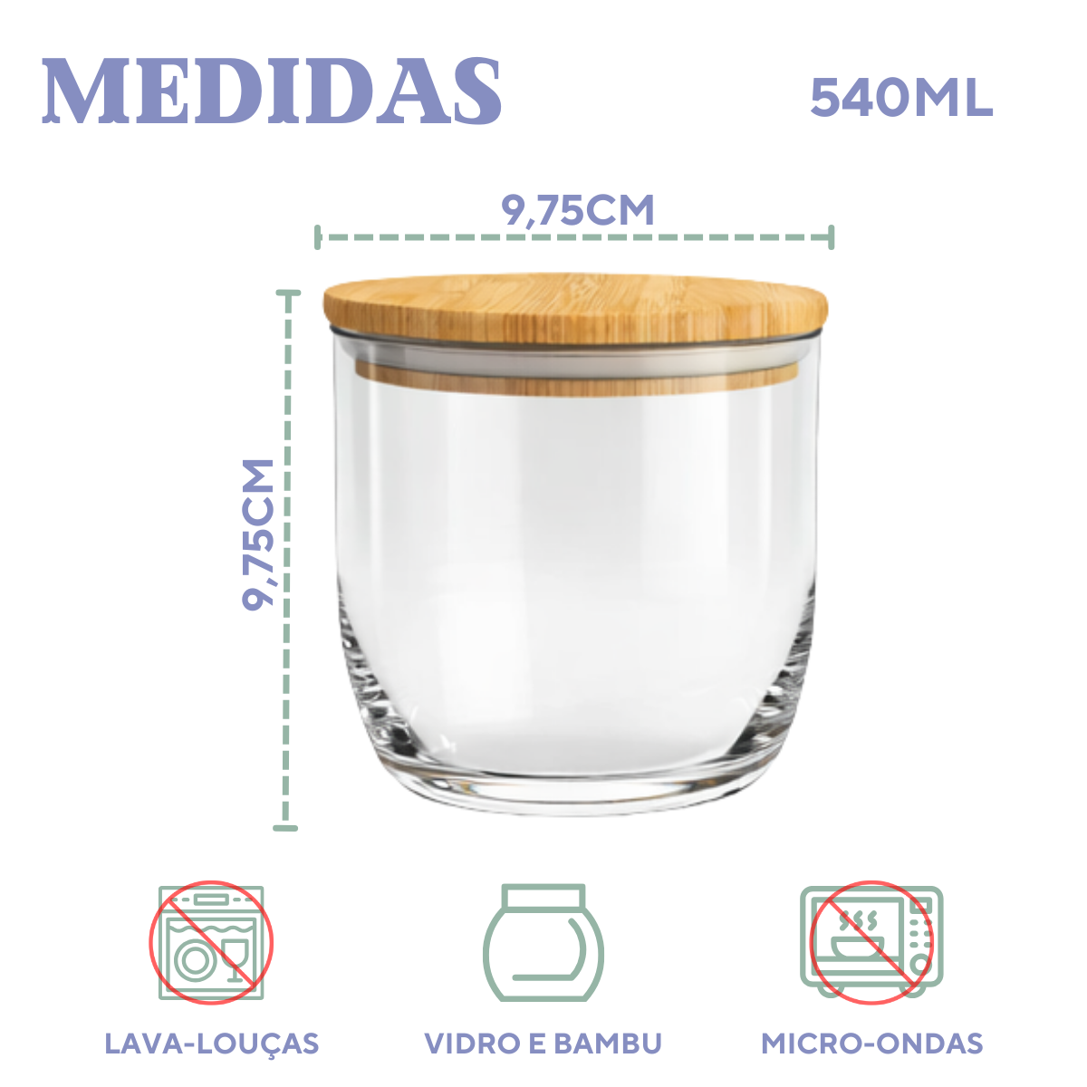 Pote Vidro Tampa Bambu 540ml