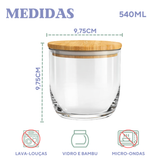 Pote Vidro Tampa Bambu 540ml