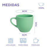Jogo 6 Xícara De Chá Porcelana 170ml Com Pires Madeira Verde