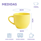 Jogo 6 Xícara Porcelana Com Pires De Madeira Café Cores Amarelo