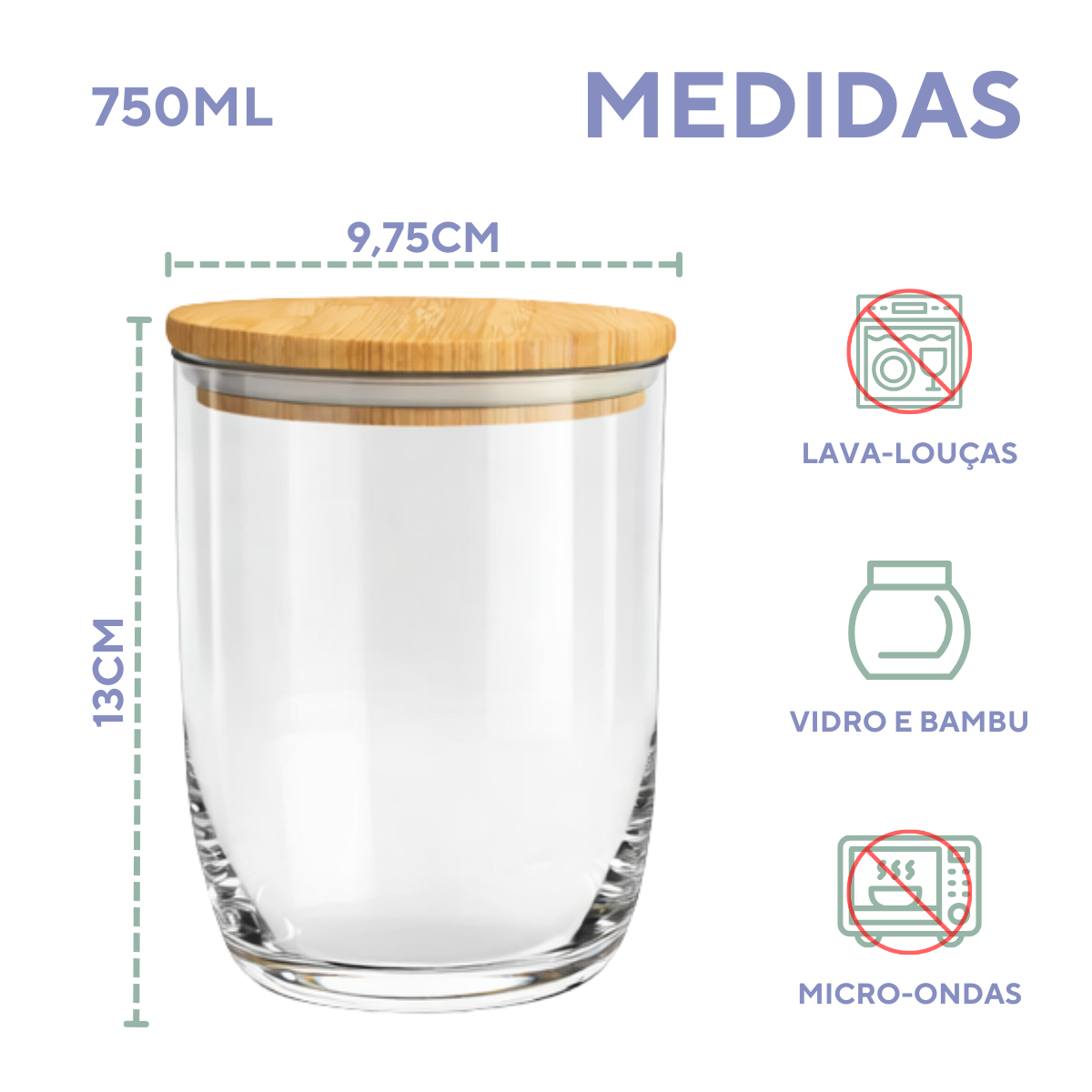 Pote Vidro Tampa Bambu 750ml