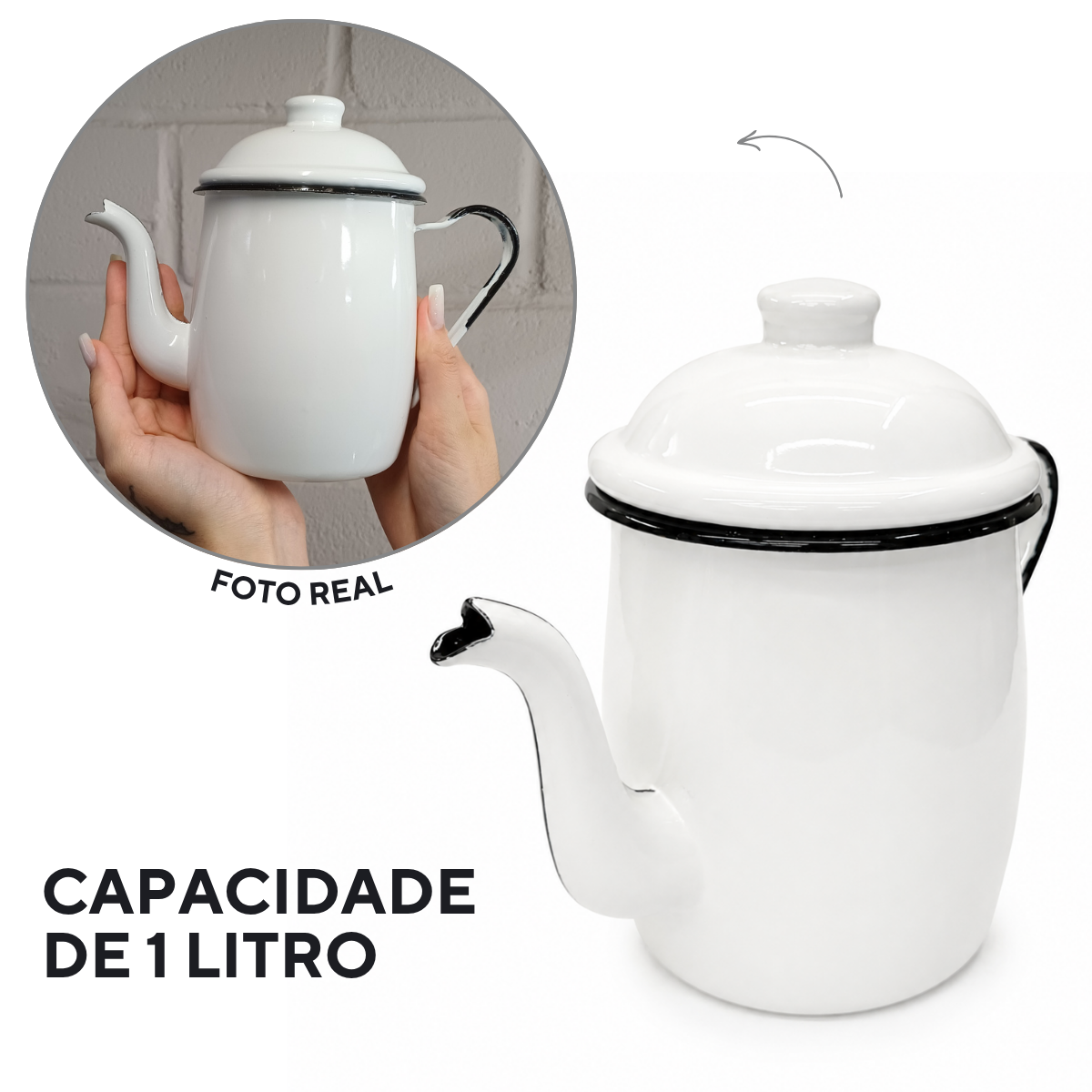 Bule Agata De Café Chá Esmaltado 1 Litro Interior Preto
