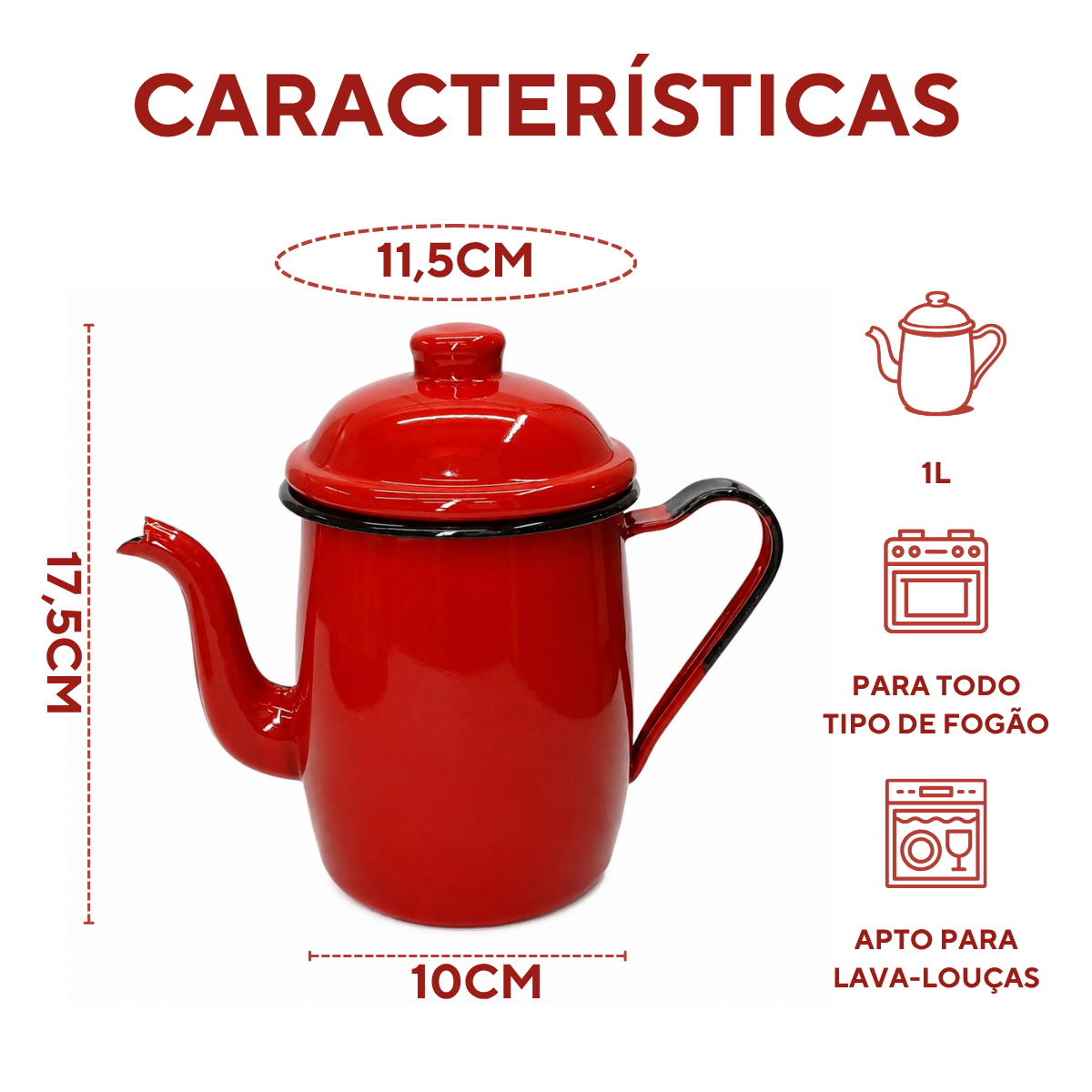 Bule de Agata Vermelho 1 Litro