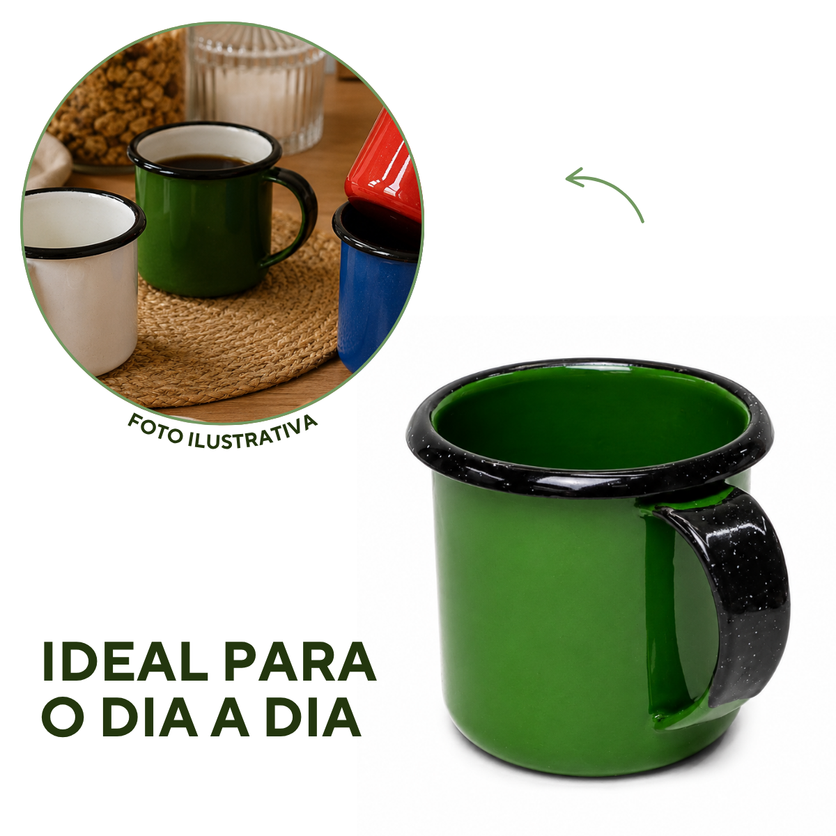 Caneca Esmaltada Agata 70ml Borda Preta Pequena