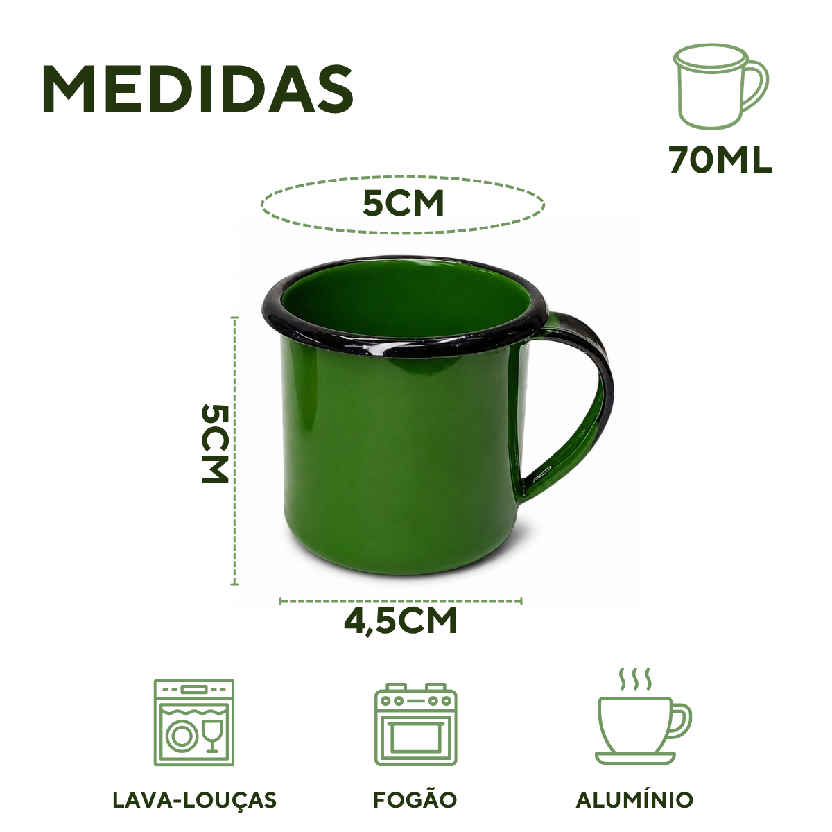 Caneca Esmaltada Agata 70ml Borda Preta Pequena