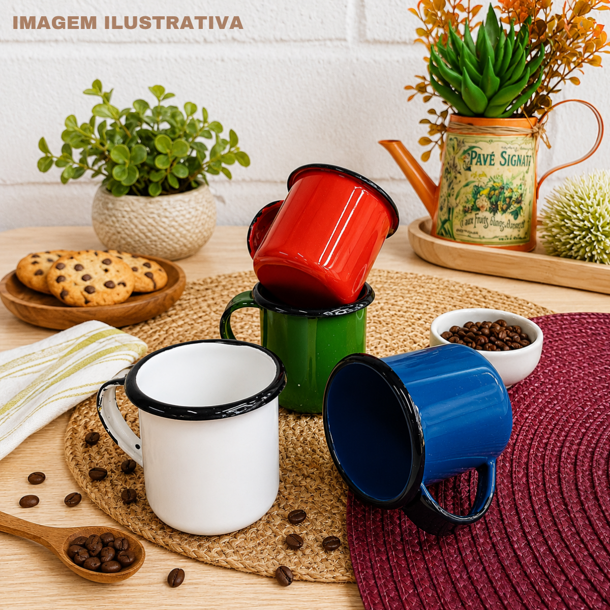 Caneca Esmaltada Agata 70ml Borda Preta Pequena