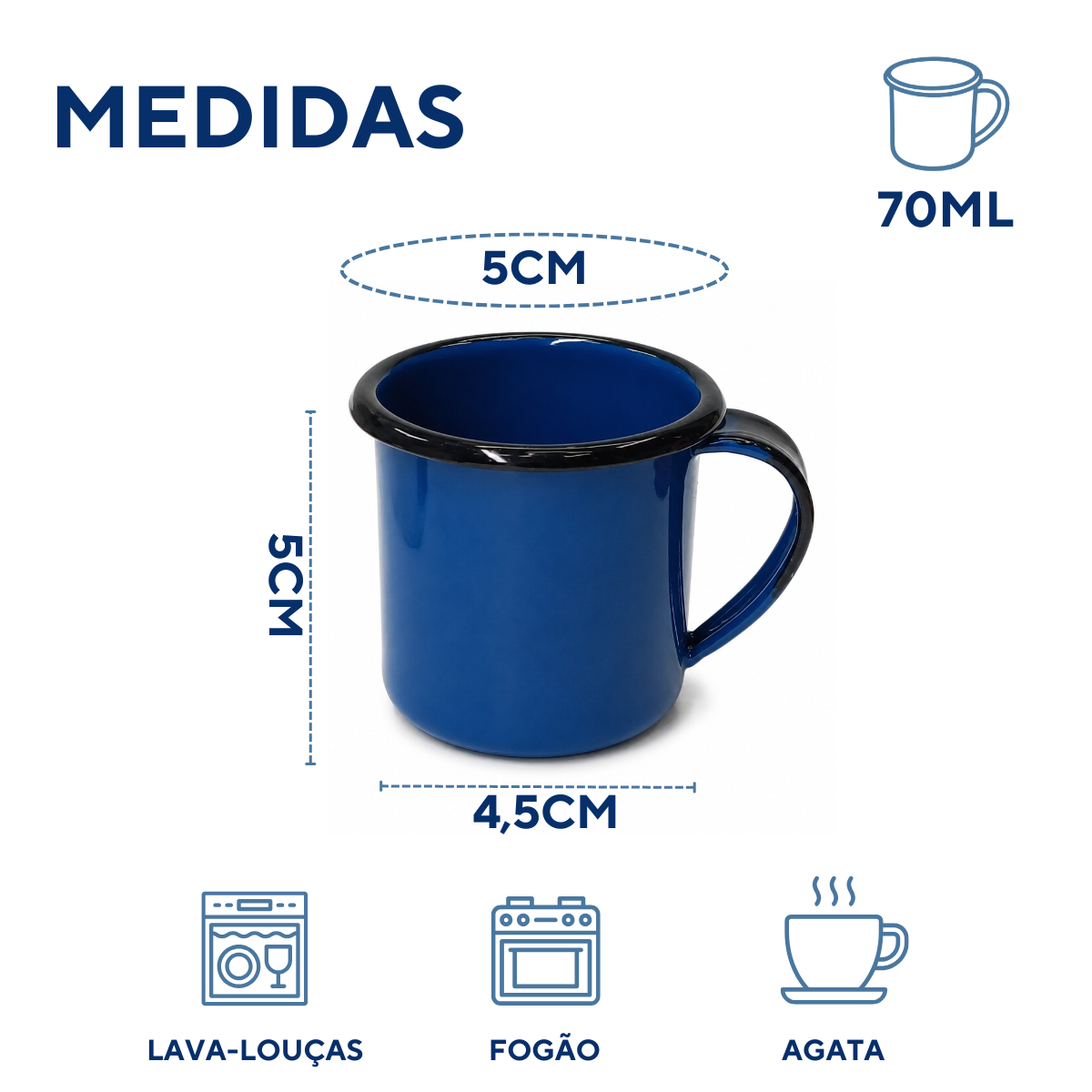 Caneca 70ml Agata Borda Preta Esmaltada