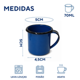 Caneca 70ml Agata Borda Preta Esmaltada